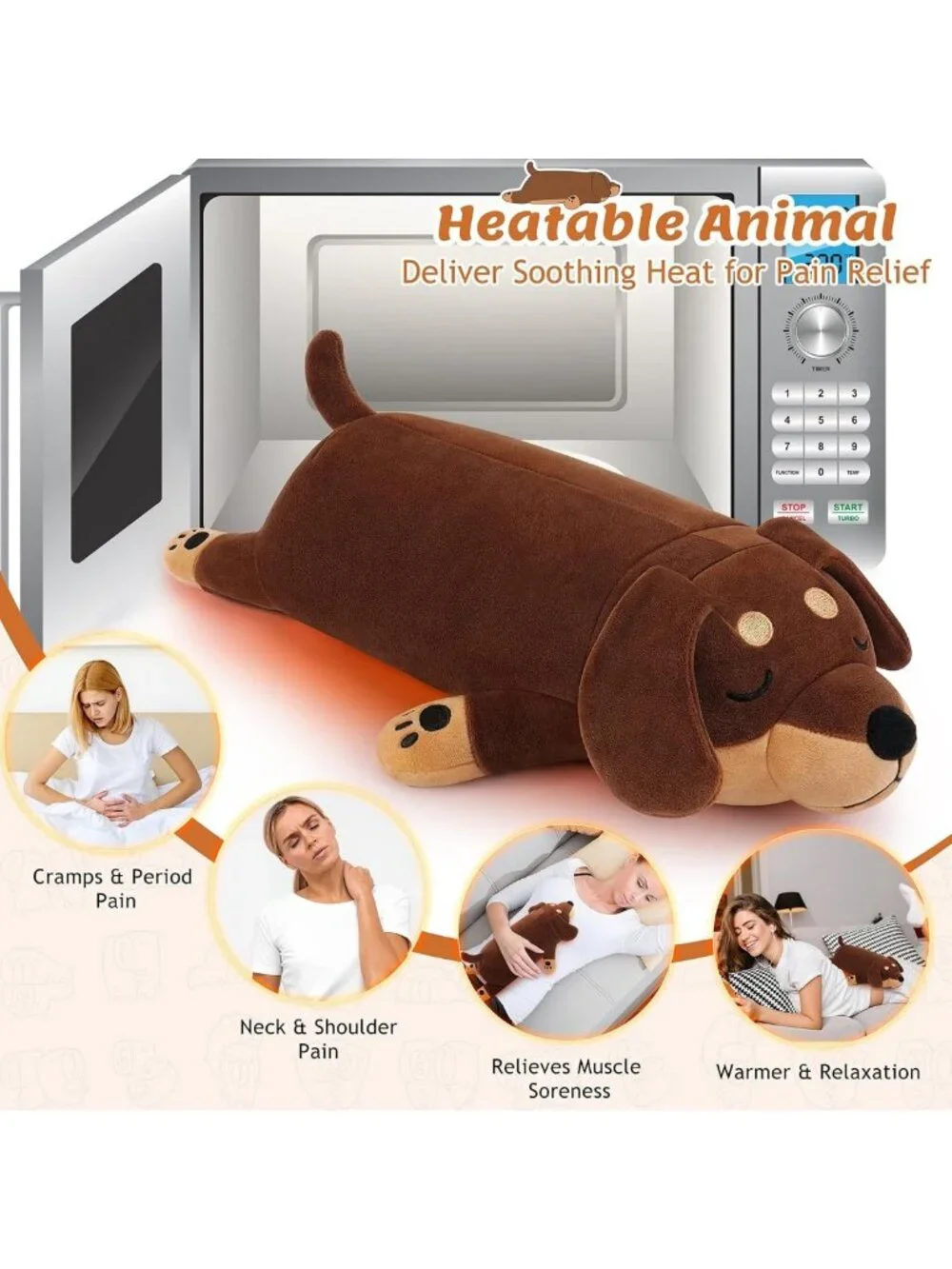 Microwavable Weighted Heating Pad for Cramps & Pain Relief - Cuddly Dog Plush